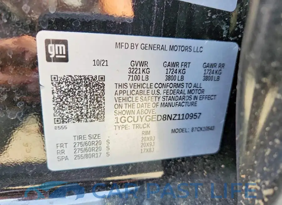 1GCUYGED8NZ110957# 12