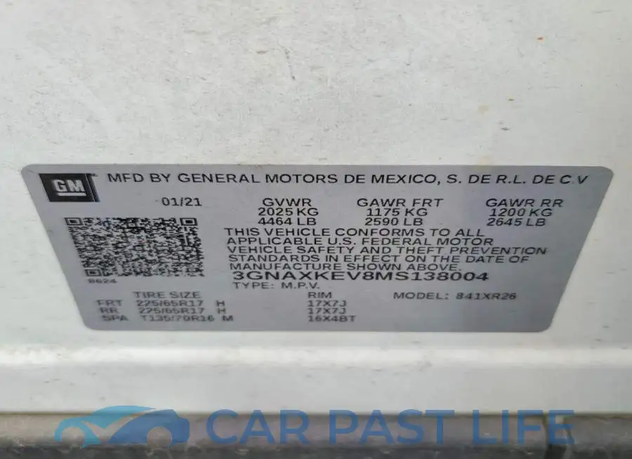 3GNAXKEV8MS138004# 13