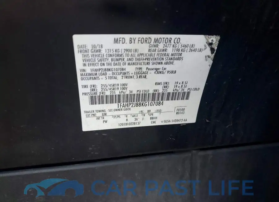 1FAHP2J88KG107084# 12