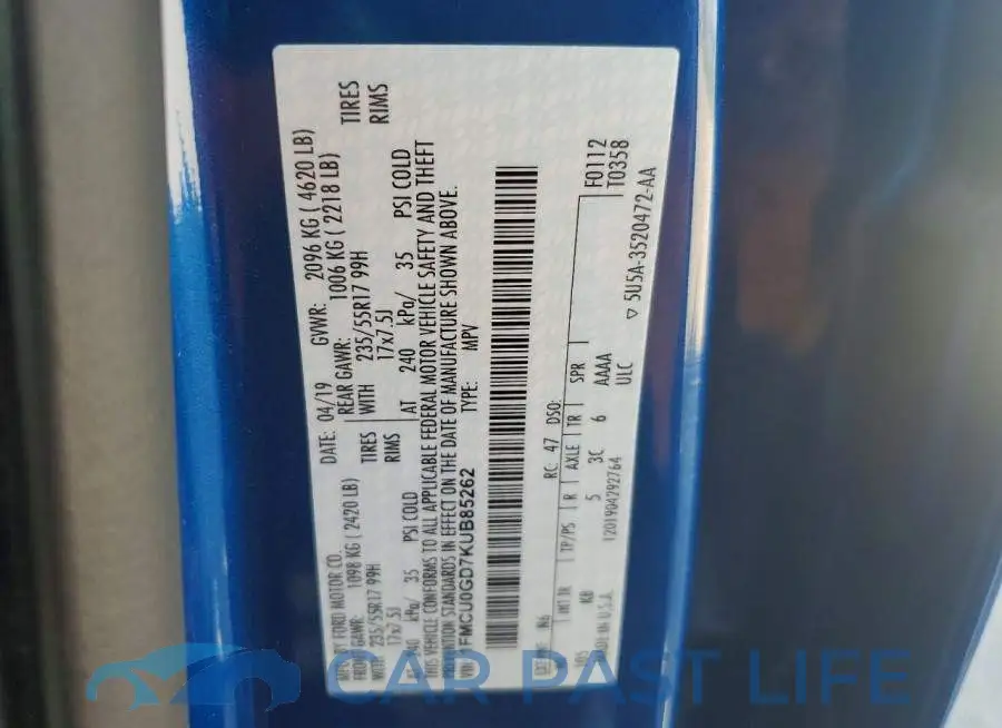 1FMCU0GD7KUB85262# 13