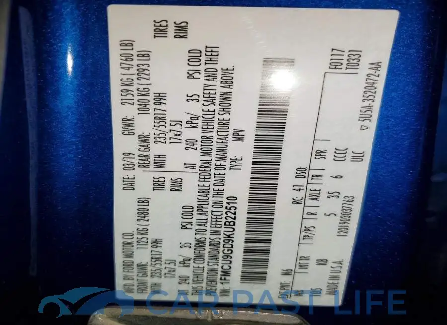 1FMCU9GD9KUB22510# 13