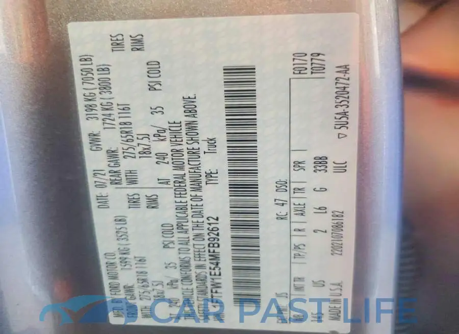 1FTFW1E54MFB92612# 12