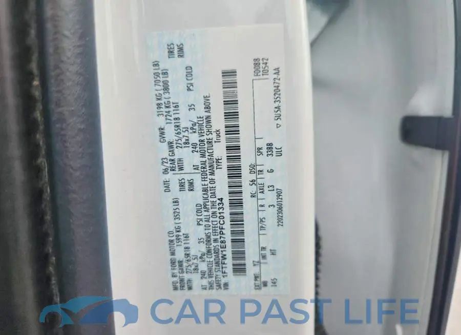 1FTFW1E87PFC01334# 12