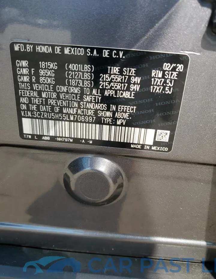 3CZRU5H55LM706997# 12