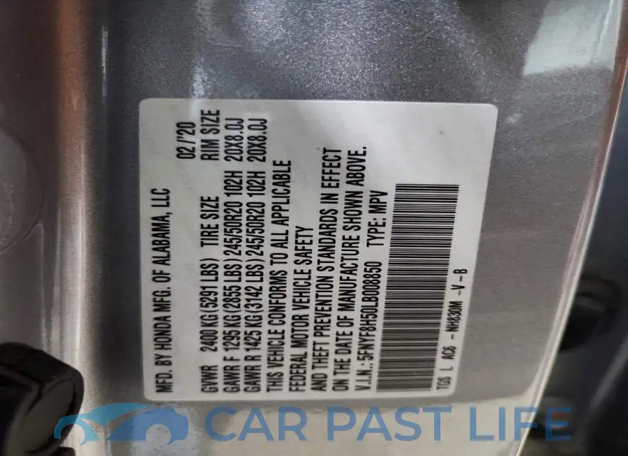 5FNYF8H50LB008850# 13