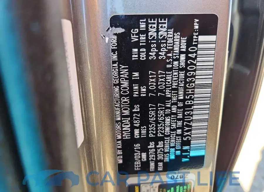 5XYZU3LB5HG390240# 13
