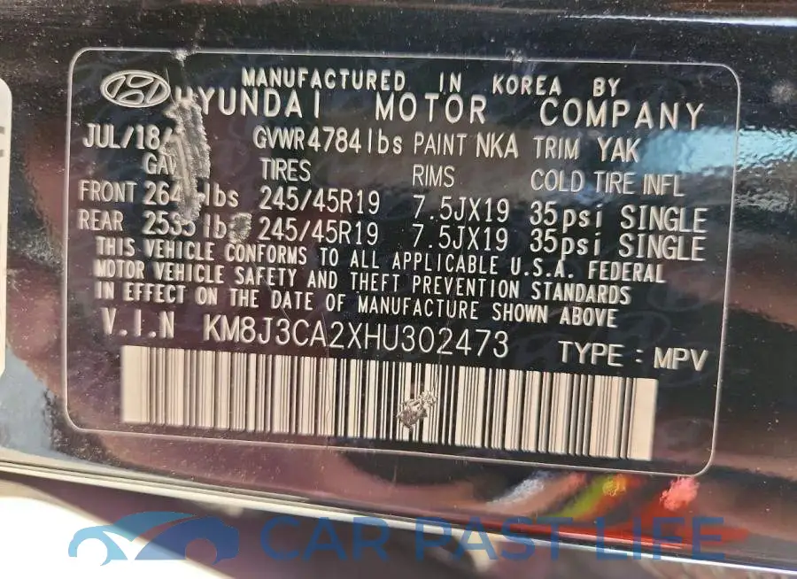 KM8J3CA2XHU302473# 13
