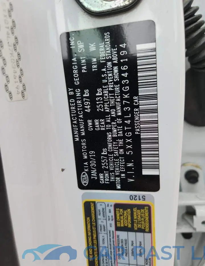 5XXGT4L37KG346194# 12