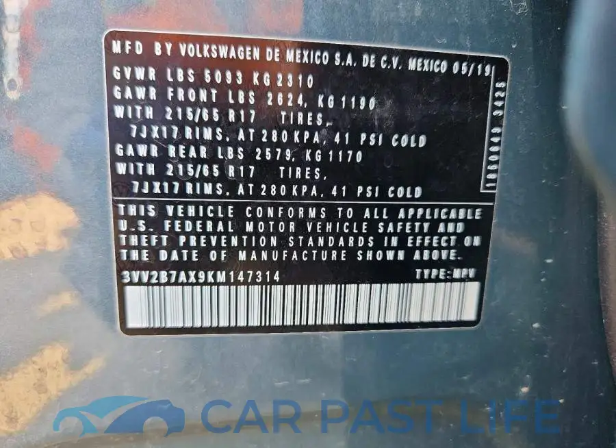 3VV2B7AX9KM147314# 13
