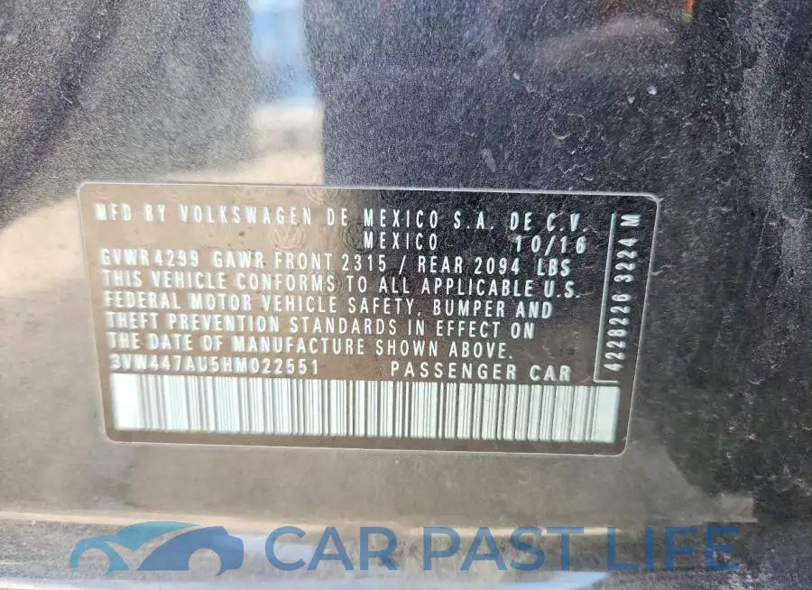 3VW447AU5HM022551# 12