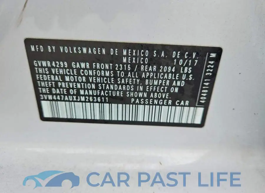 3VW447AUXJM263611# 12