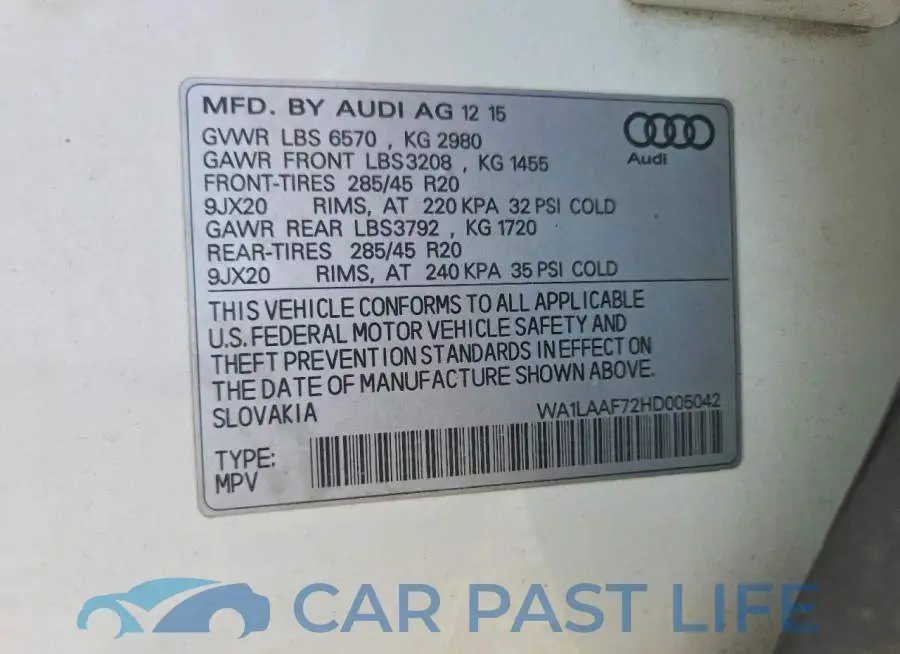 WA1LAAF72HD005042# 14