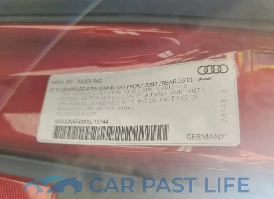 WAUDNAF4XKN019144# 13