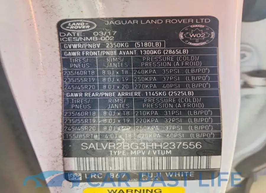 SALVR2BG3HH237556# 13