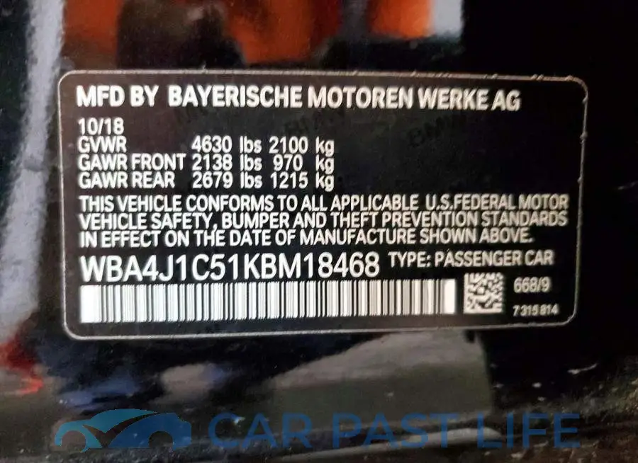 WBA4J1C51KBM18468# 12