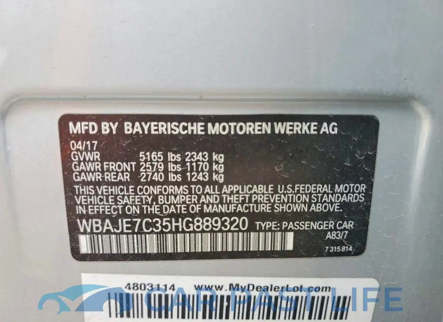 WBAJE7C35HG889320# 12