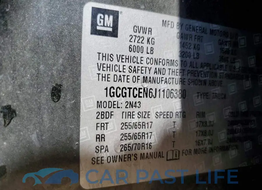 1GCGTCEN6J1106380# 12