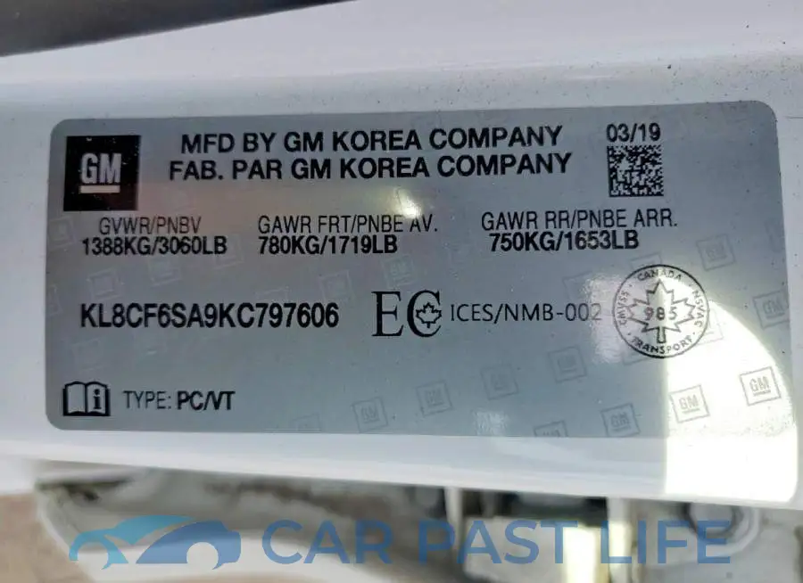KL8CF6SA9KC797606# 12
