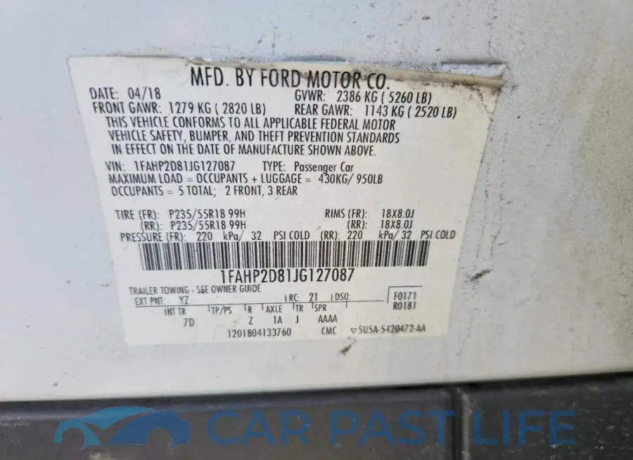 1FAHP2D81JG127087# 12