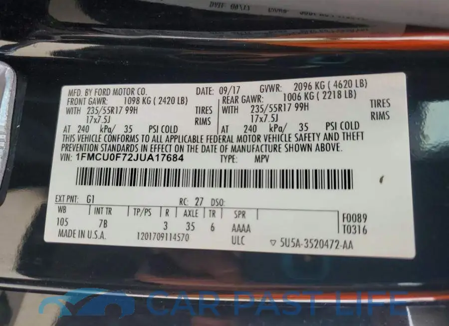 1FMCU0F72JUA17684# 14