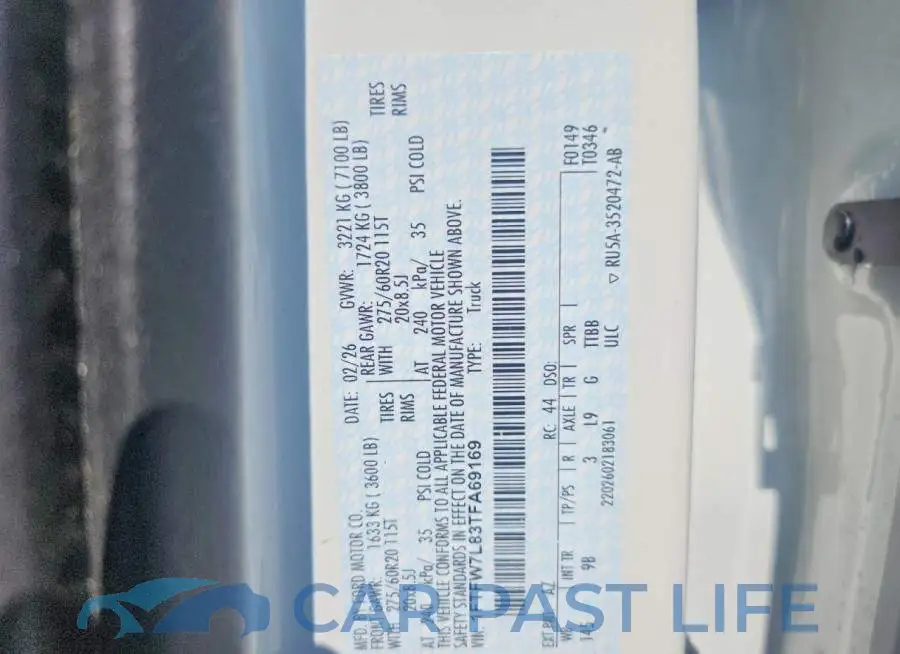 1FTFW7L83TFA69169# 13