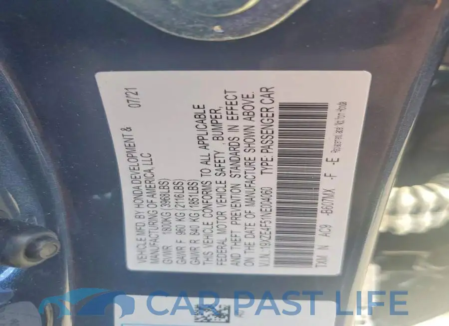 19XZE4F51NE004060# 12