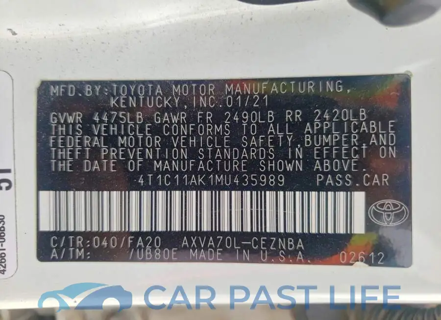 4T1C11AK1MU435989# 13