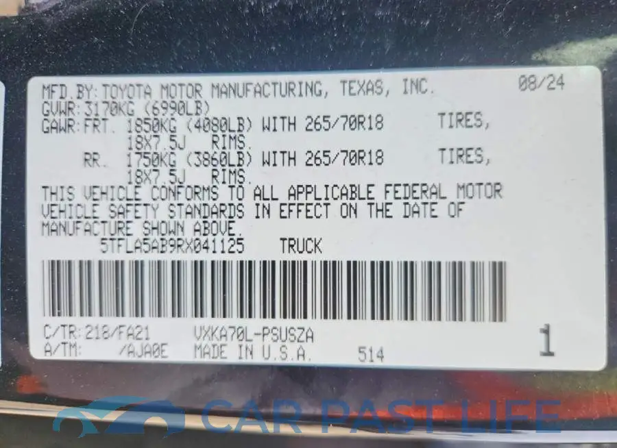 5TFLA5AB9RX041125# 12