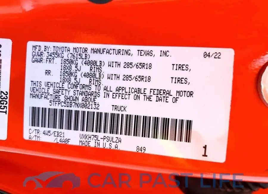 5TFPC5DB7NX002132# 12