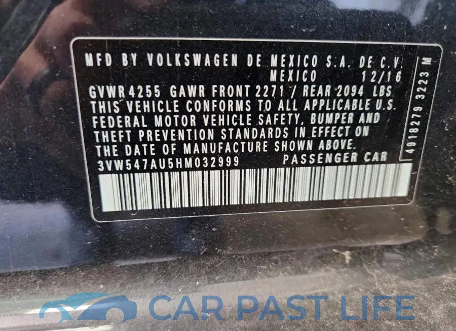 3VW547AU5HM032999# 12