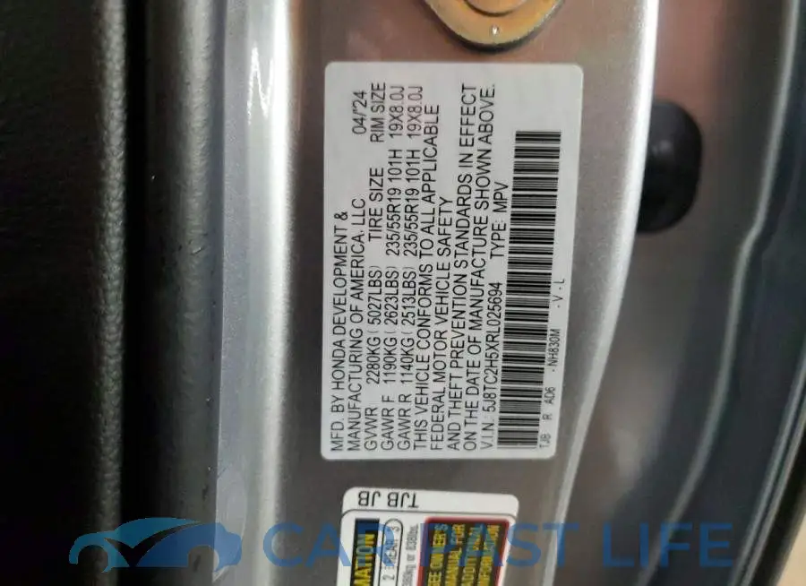 5J8TC2H5XRL025694# 12