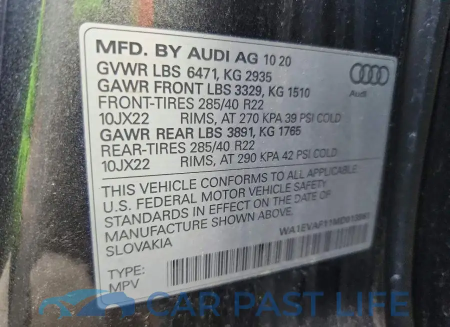 WA1EVAF11MD013961# 14