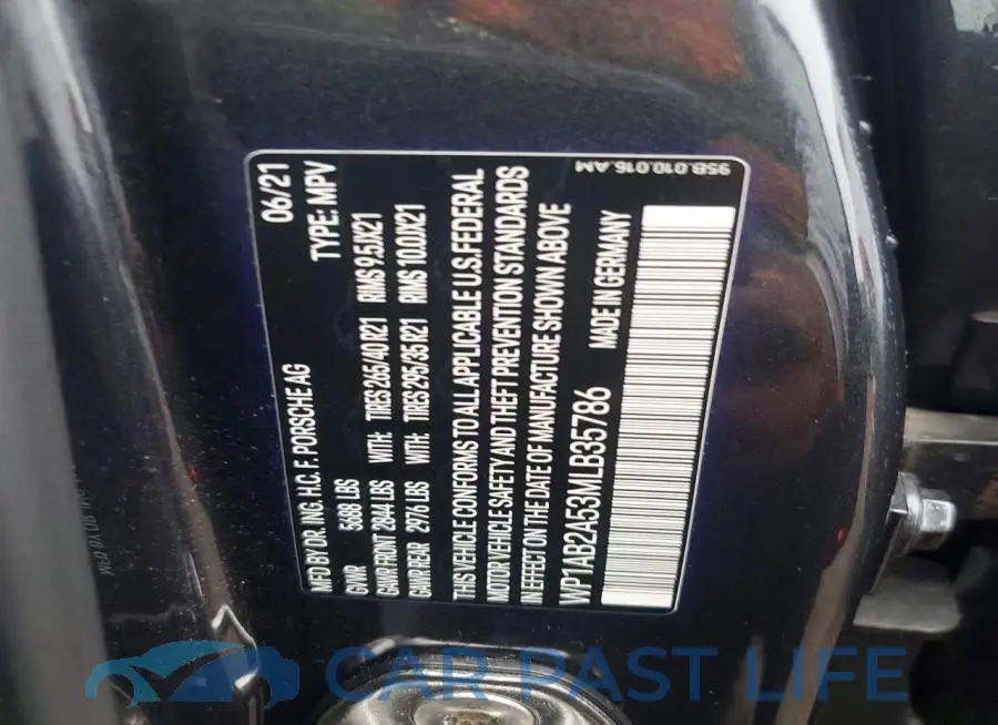 WP1AB2A53MLB35786# 12