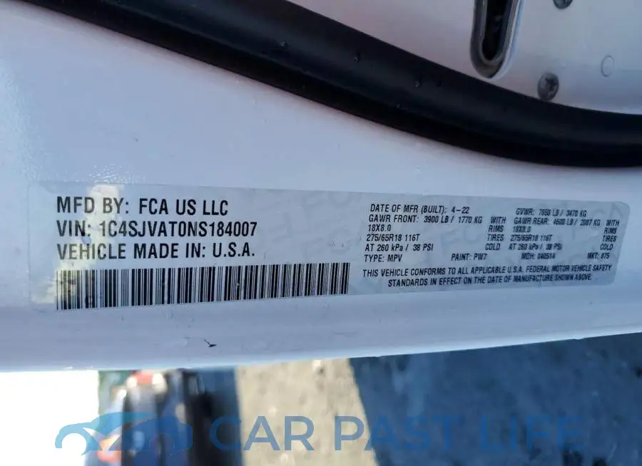 1C4SJVAT0NS184007# 13
