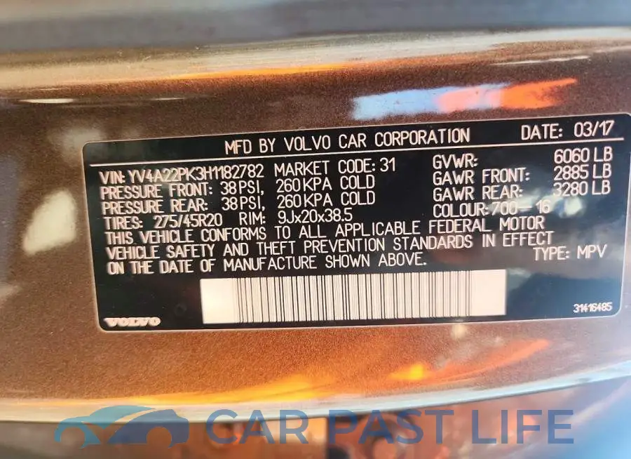 YV4A22PK3H1182782# 13