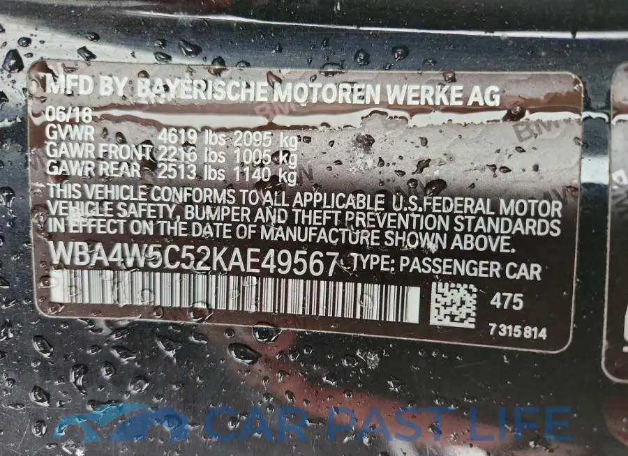 WBA4W5C52KAE49567# 12