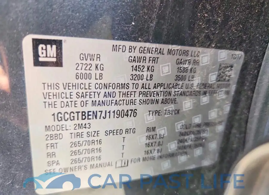 1GCGTBEN7J1190476# 12