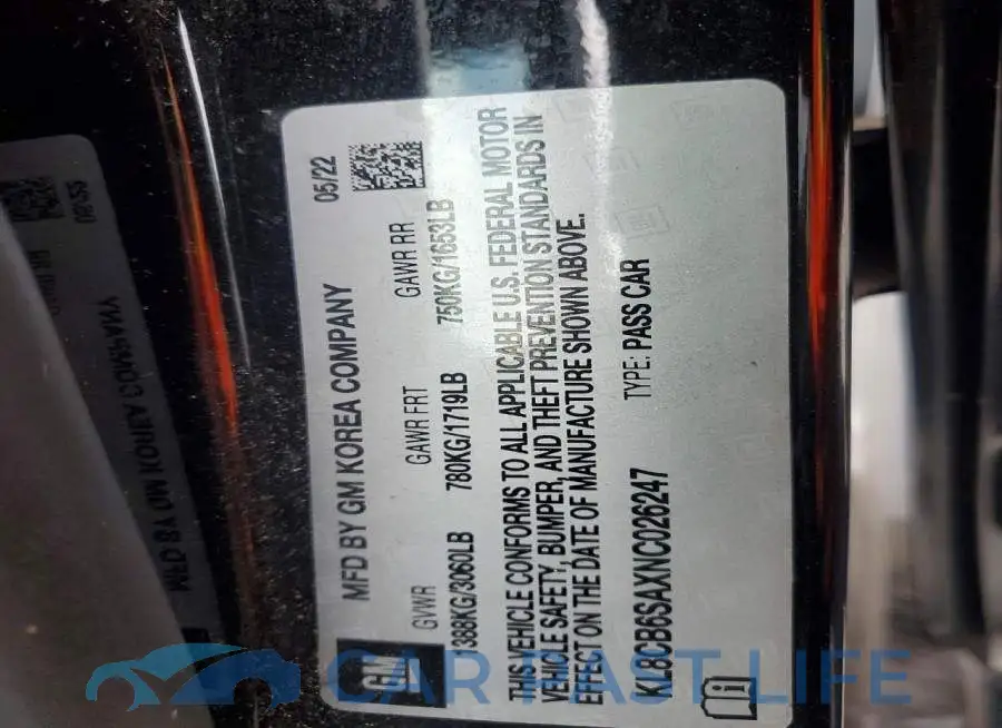 KL8CB6SAXNC026247# 12