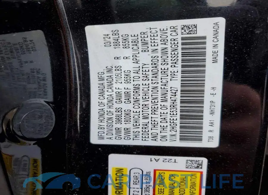 2HGFE1E53RH474427# 12