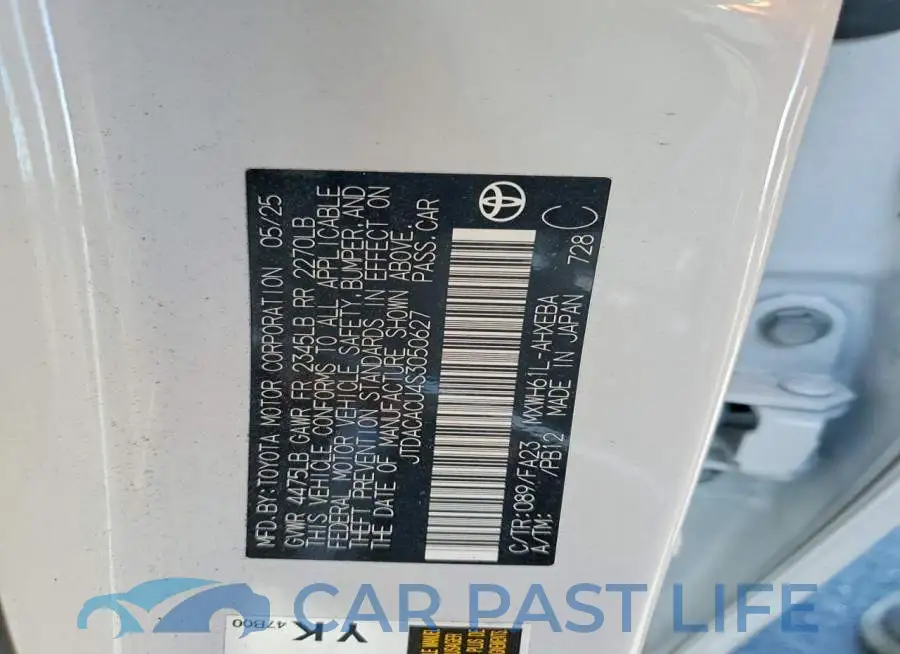 JTDACACU4S3050627# 12