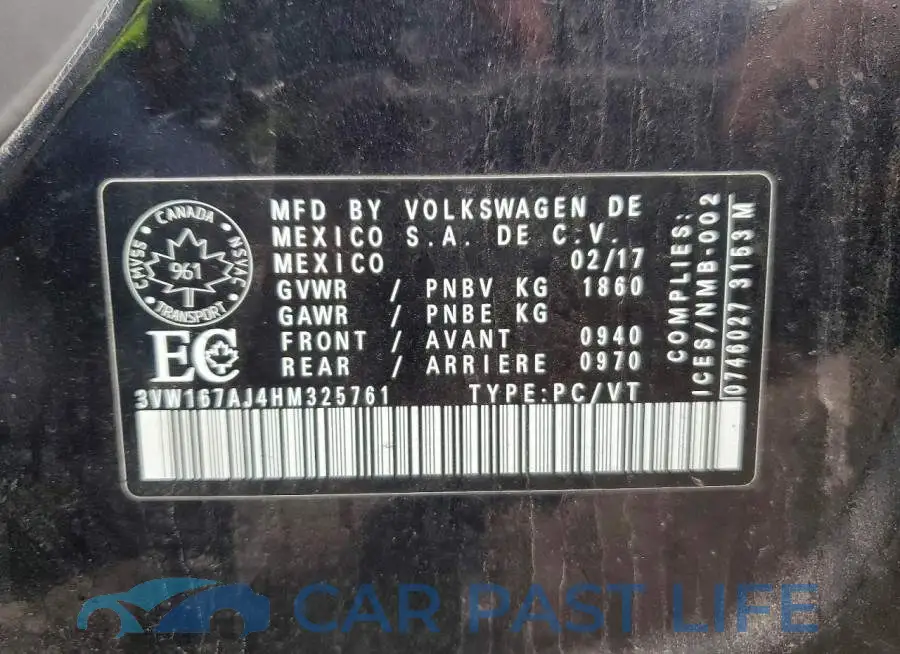3VW167AJ4HM325761# 12