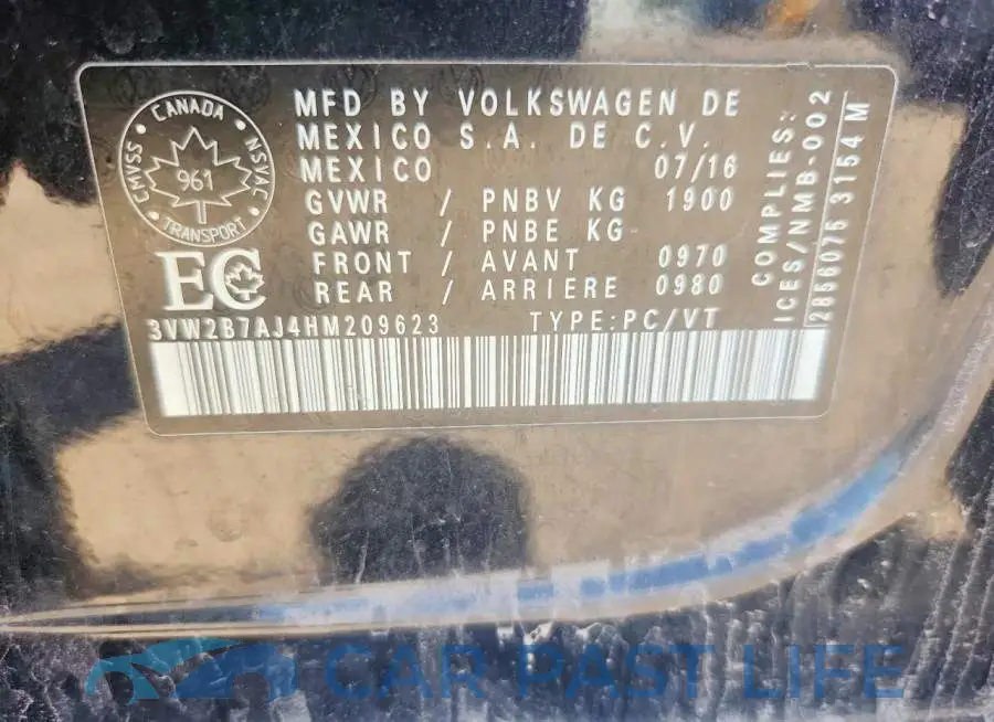 3VW2B7AJ4HM209623# 12