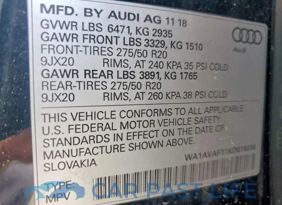 WA1AVAF11KD016256# 13