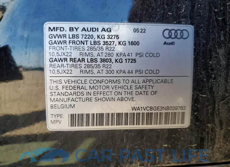 WA1VCBGE3NB039763# 13