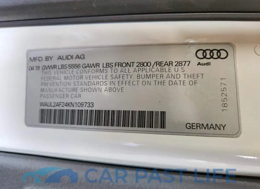 WAUL2AF24KN109733# 12
