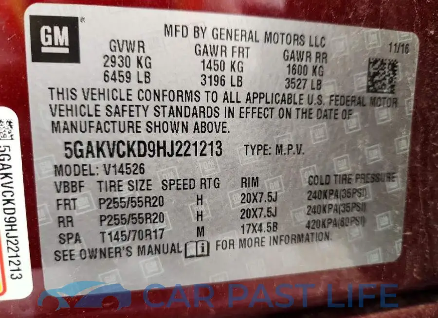5GAKVCKD9HJ221213# 13