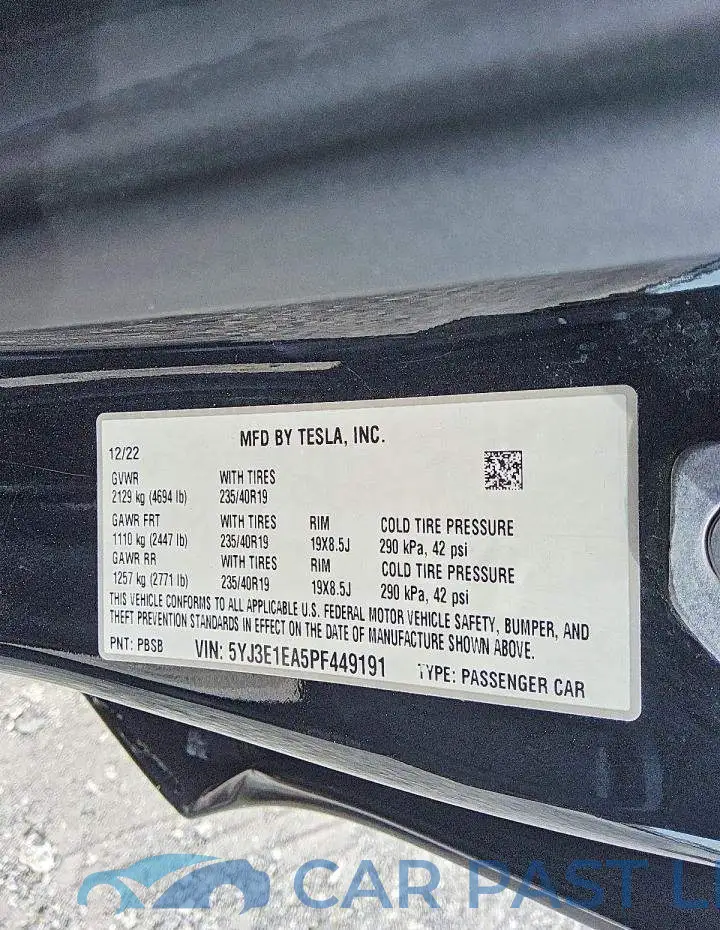5YJ3E1EA5PF449191# 12