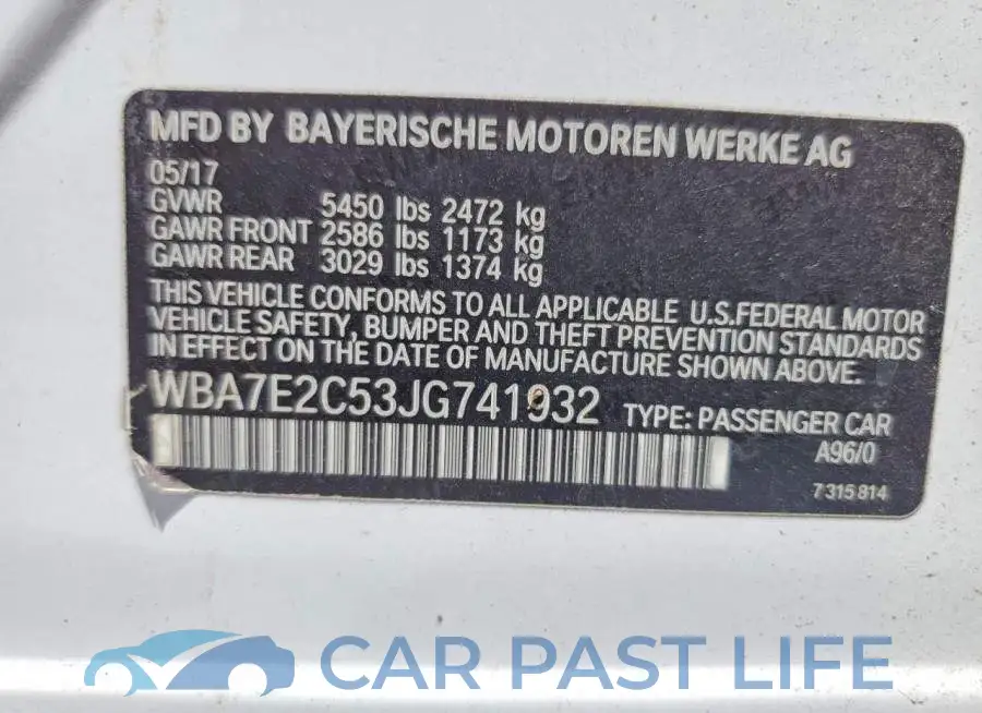 WBA7E2C53JG741932# 12