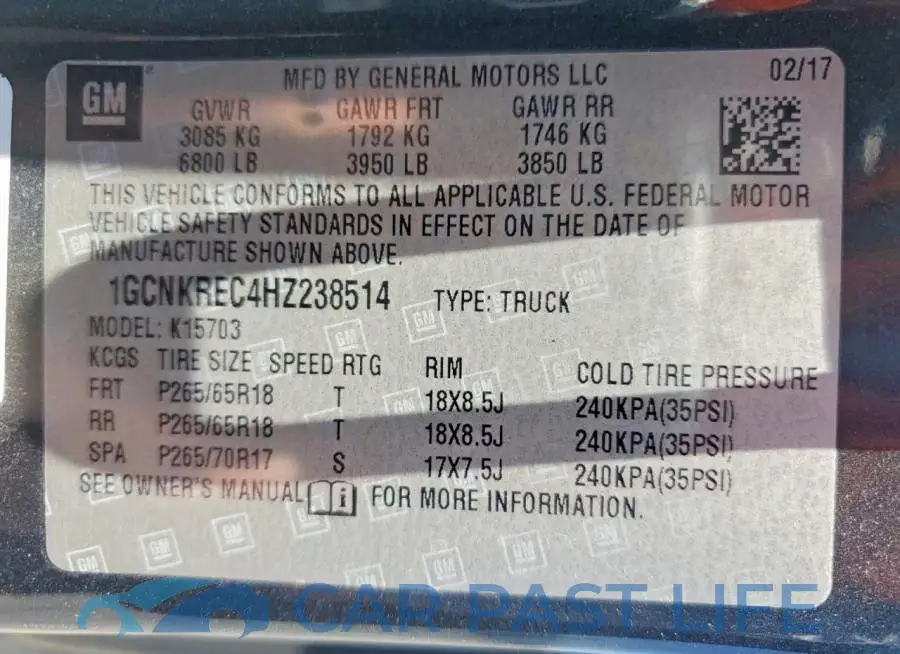 1GCNKREC4HZ238514# 13