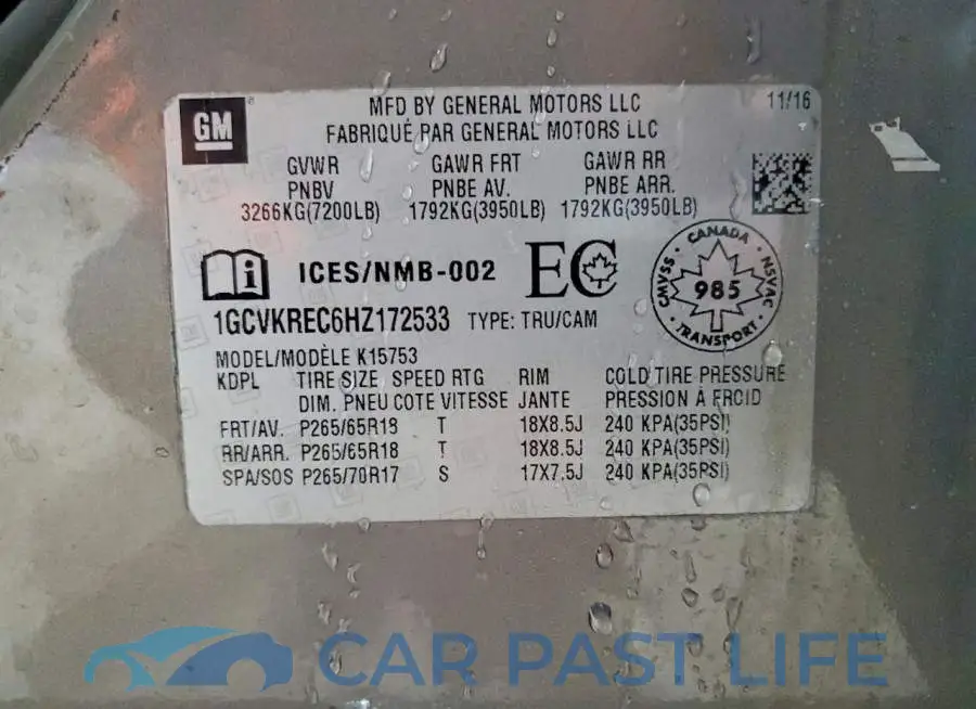 1GCVKREC6HZ172533# 12